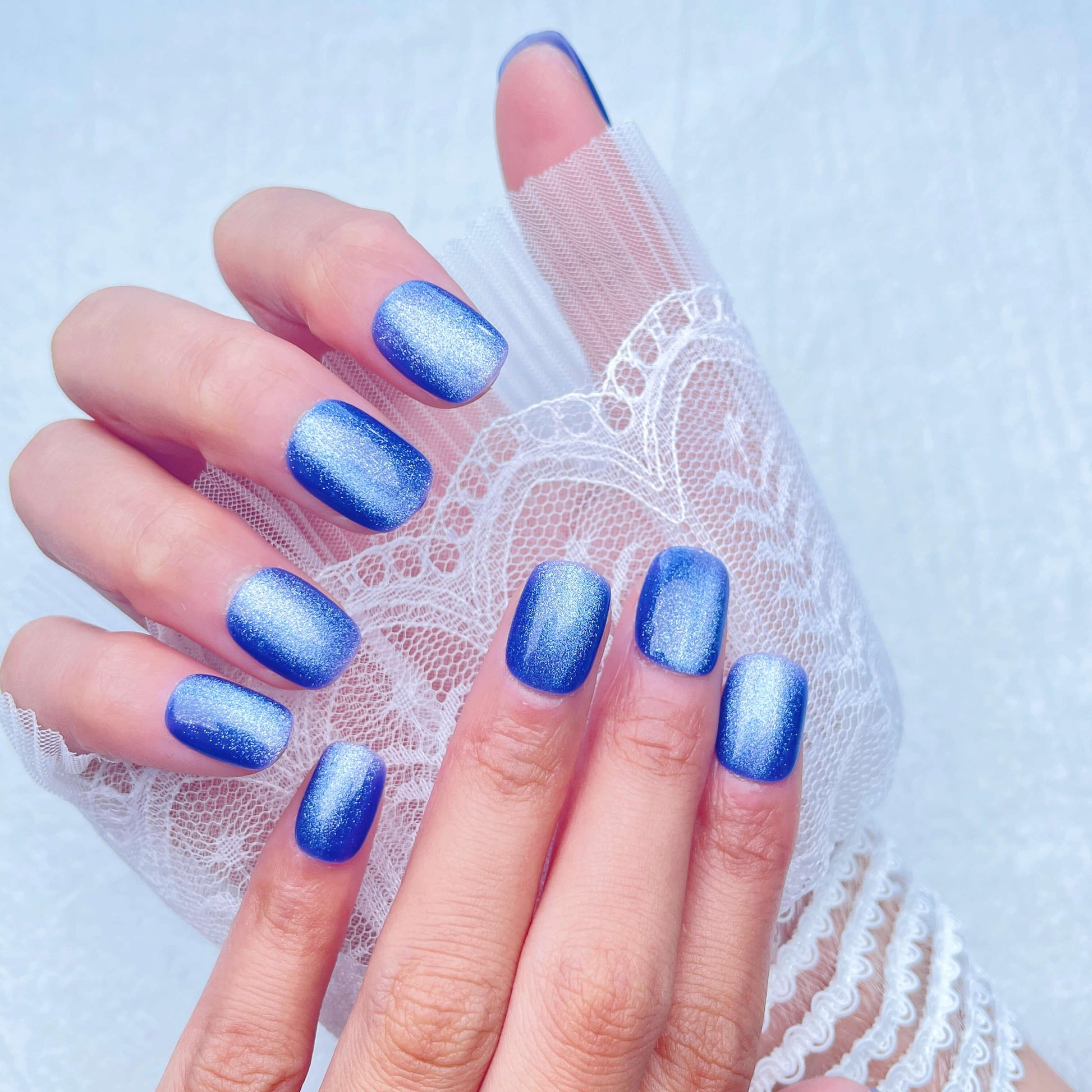 [FULL SET GLITTERING] Moonlight Glittering Blue Short Press On Nails - Belle Rose Nails