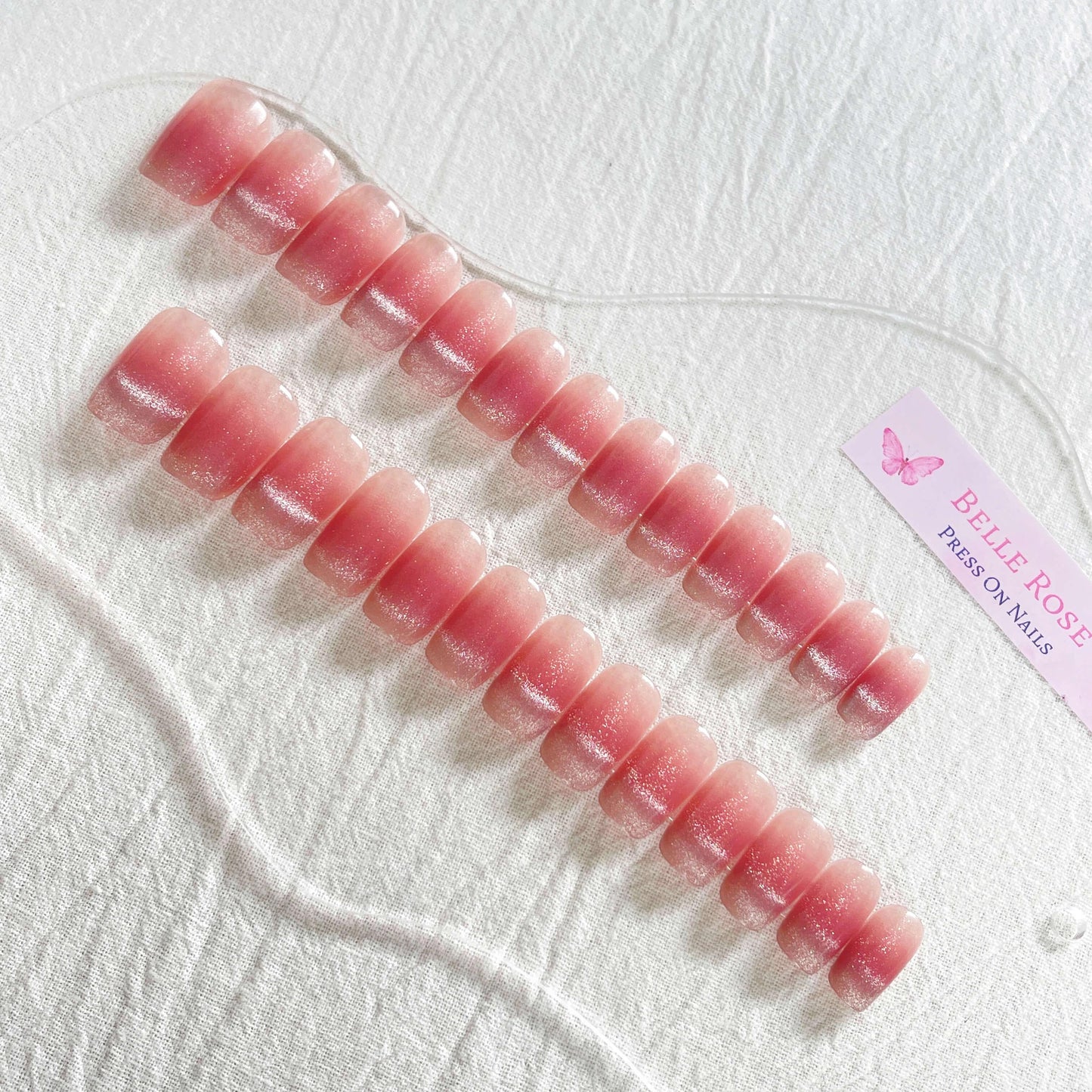 [FULL SET GLITTERING] Moonlight Glittering Cherry Blossom Petal Pink French Style Medium Length Press On Nails - Belle Rose Nails