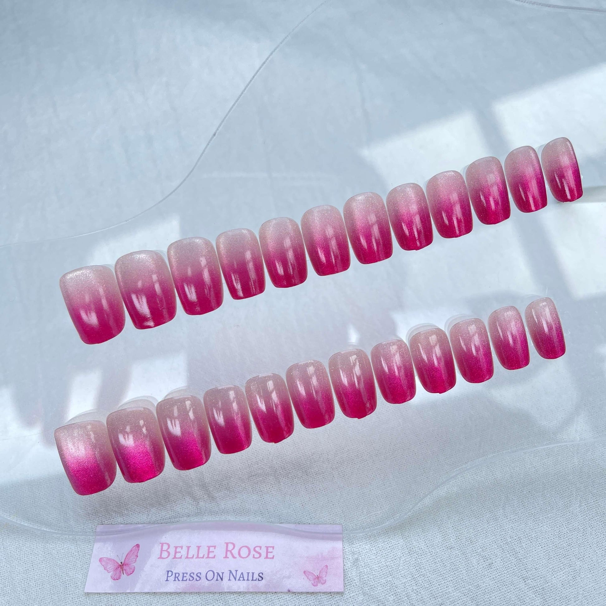 [FULL SET GLITTERING] Moonlight Glittering Princess Hot Pink Ombre Medium Length Press On Nails - Belle Rose Nails