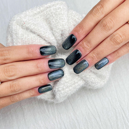 [FULL SET GLITTERING] Rainbow Moonlight Glittering Black Medium-Length Nails - Belle Rose Nails