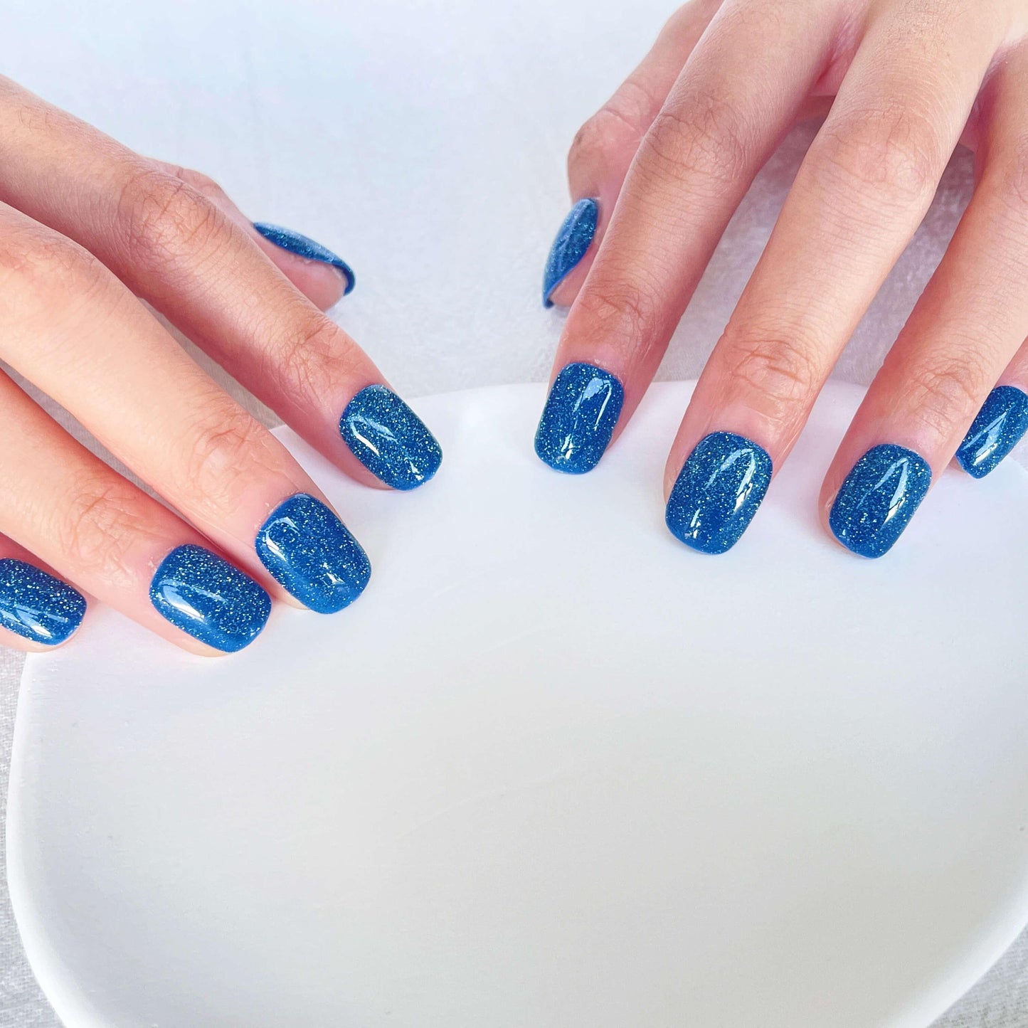 [FULL SET GLITTERING] Sparkly Starry Night Blue Moonlight Glittering Short Press On Nails - Belle Rose Nails