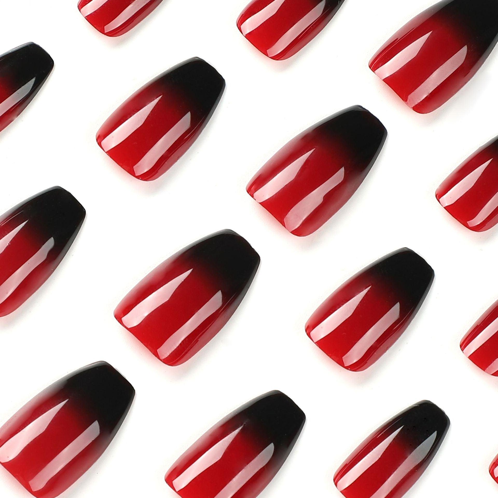 Glamour Black and Red Ombre Medium Length Press On Nails – Belle