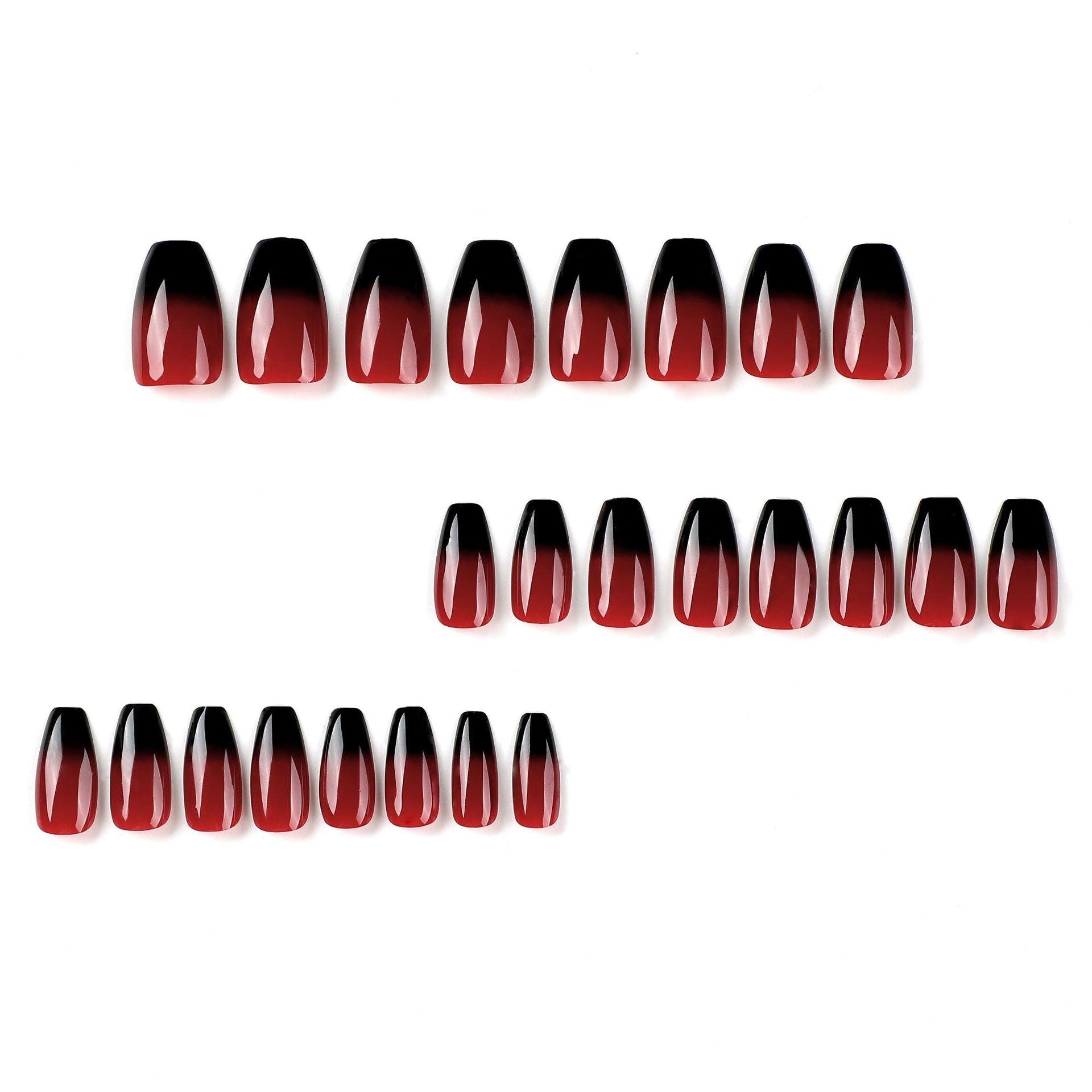 Glamour Black and Red Ombre Medium Length Press On Nails – Belle
