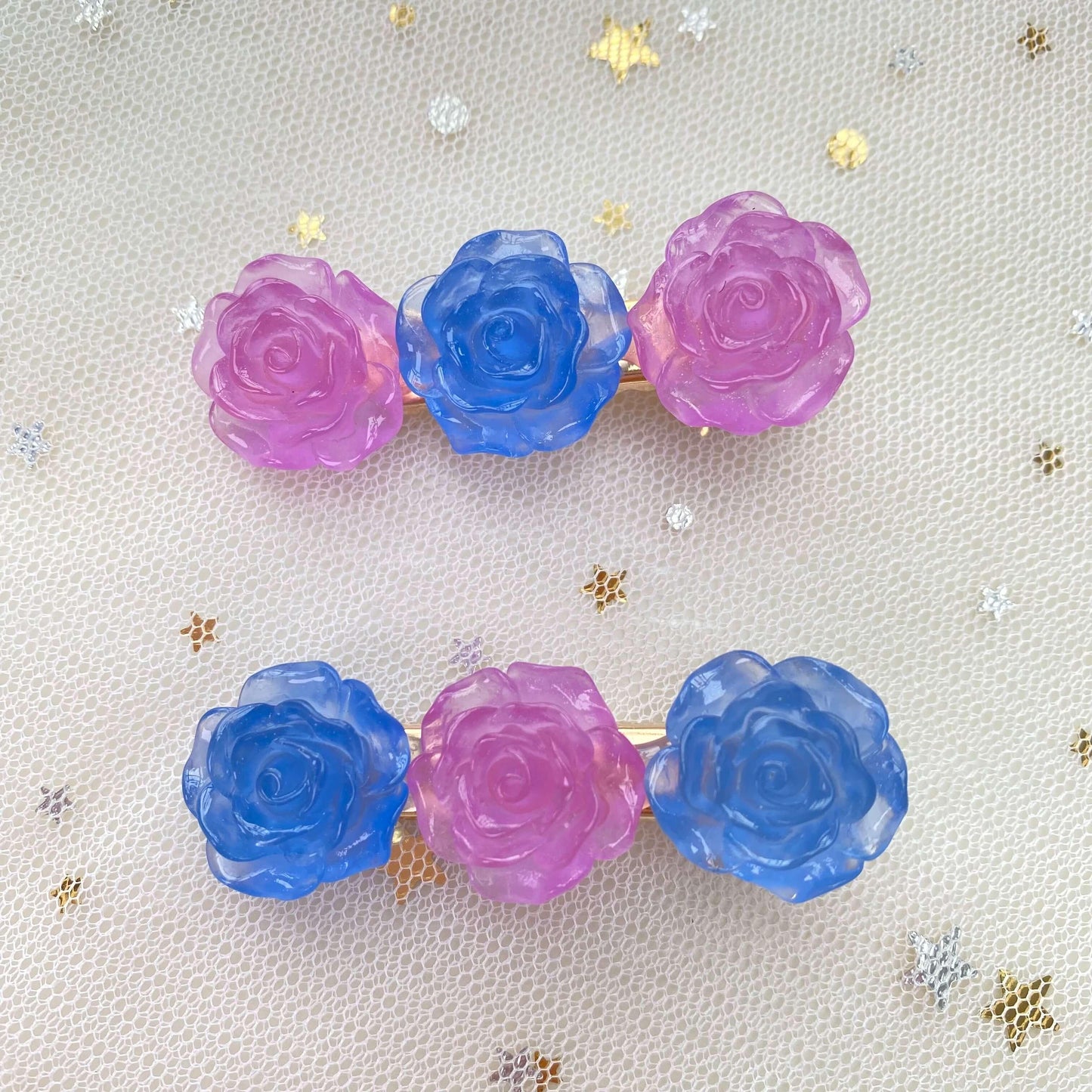 Glow In The Dark Blue and Purple Roses Hair Clips - Belle Rose Nails