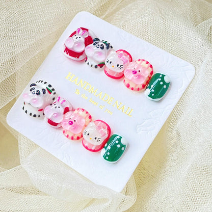 [HANDMADE] Cute Animals Panda Bunny Rabbit Piglet Cat Short Press On Nails-SPECIAL LAUNCH PRICE! - Belle Rose Nails