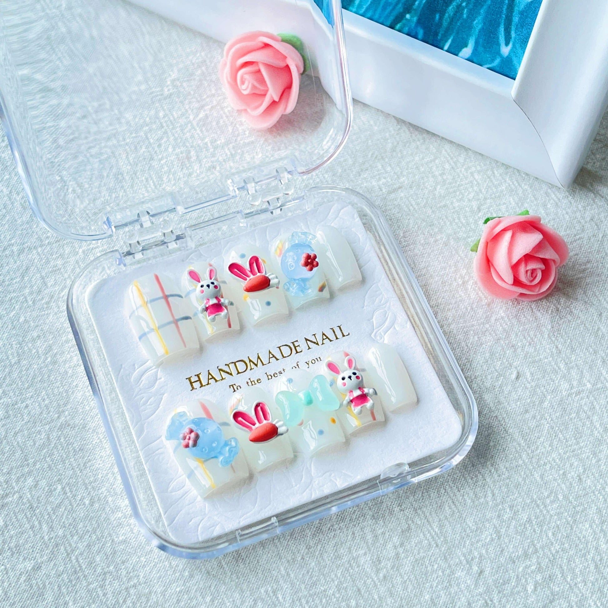 [HANDMADE] Cute Bunny Rabbit and Candy Medium Short Length Press On Nails-SPECIAL LAUNCH PRICE! - Belle Rose Nails