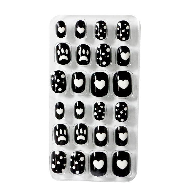 Happy Kids- Black and White Cool Paw and Hearts Kids Press-On Nails - Belle Rose Nails