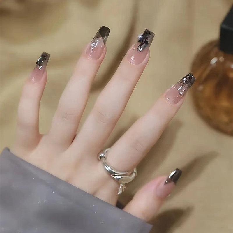 Jelly Glittering Black Ombre and French with Diamonds Press-On Nails –  Belle Rose Nails