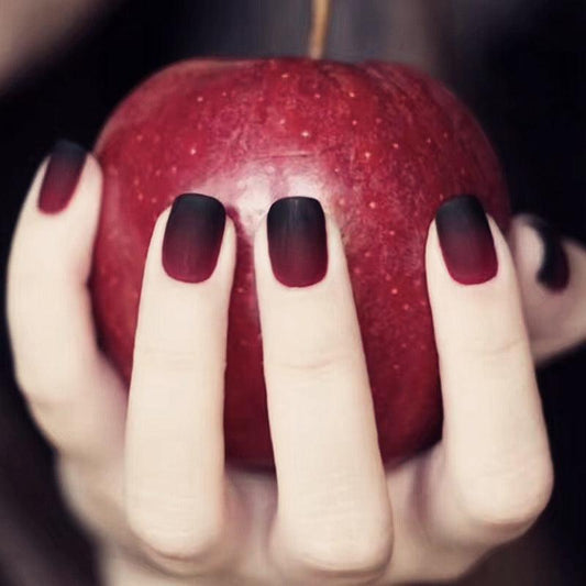 Matte Black and Red Ombre Short Press-On Nails - Belle Rose Nails