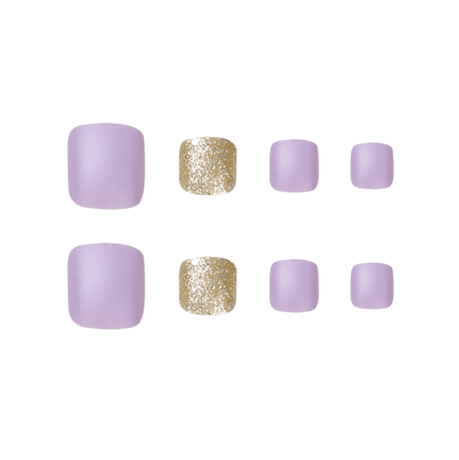Matte Taro Light Purple with Glitter Gold Shimmer Toe Nails Press On Nails - Belle Rose Nails