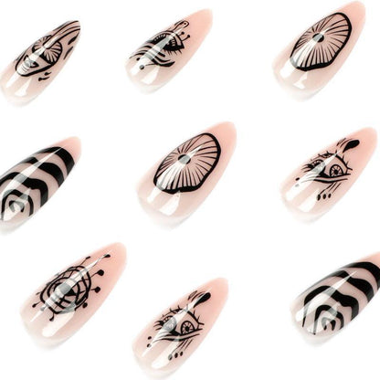 Mystic Eyes Nude and Black Medium Length Press-On Nails - Belle Rose Nails