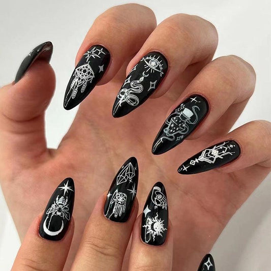 Mystic Moon Stars Eyes Snake Gothic Press-On Nails - Belle Rose Nails