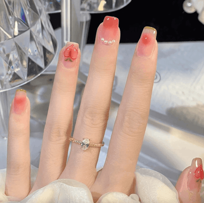 Peach Pink and Nude Ombre with Peach Decor Short Press On Nails - Belle Rose Nails