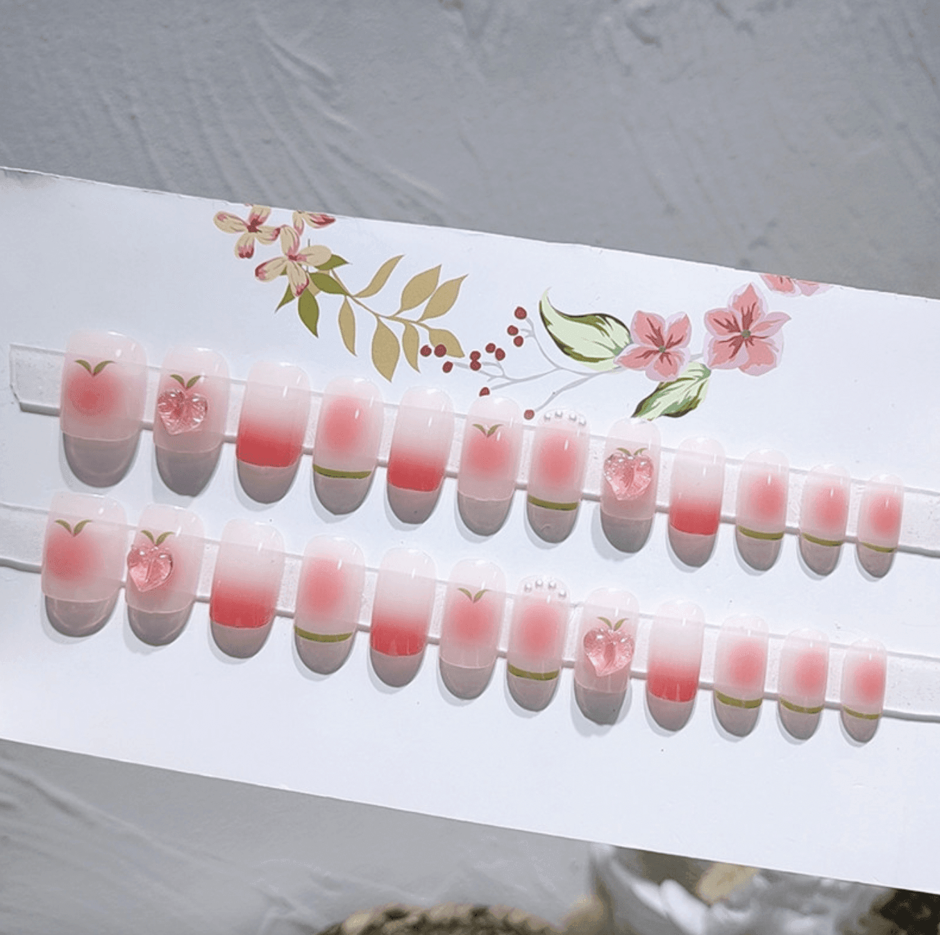 Peach Pink and Nude Ombre with Peach Decor Medium Press On Nails – Belle  Rose Nails