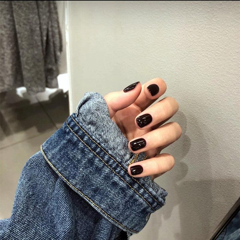 Pure Color Glossy Black Short Press On Nails - Belle Rose Nails