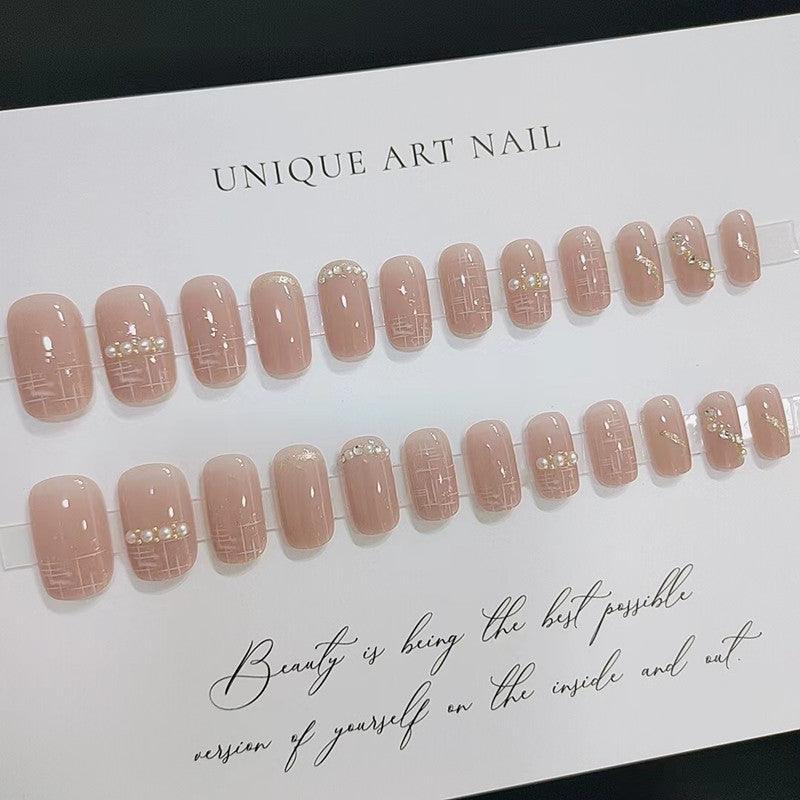 Pure Elegance French with Faux Pearls Medium Length Press On Nails - Belle Rose Nails