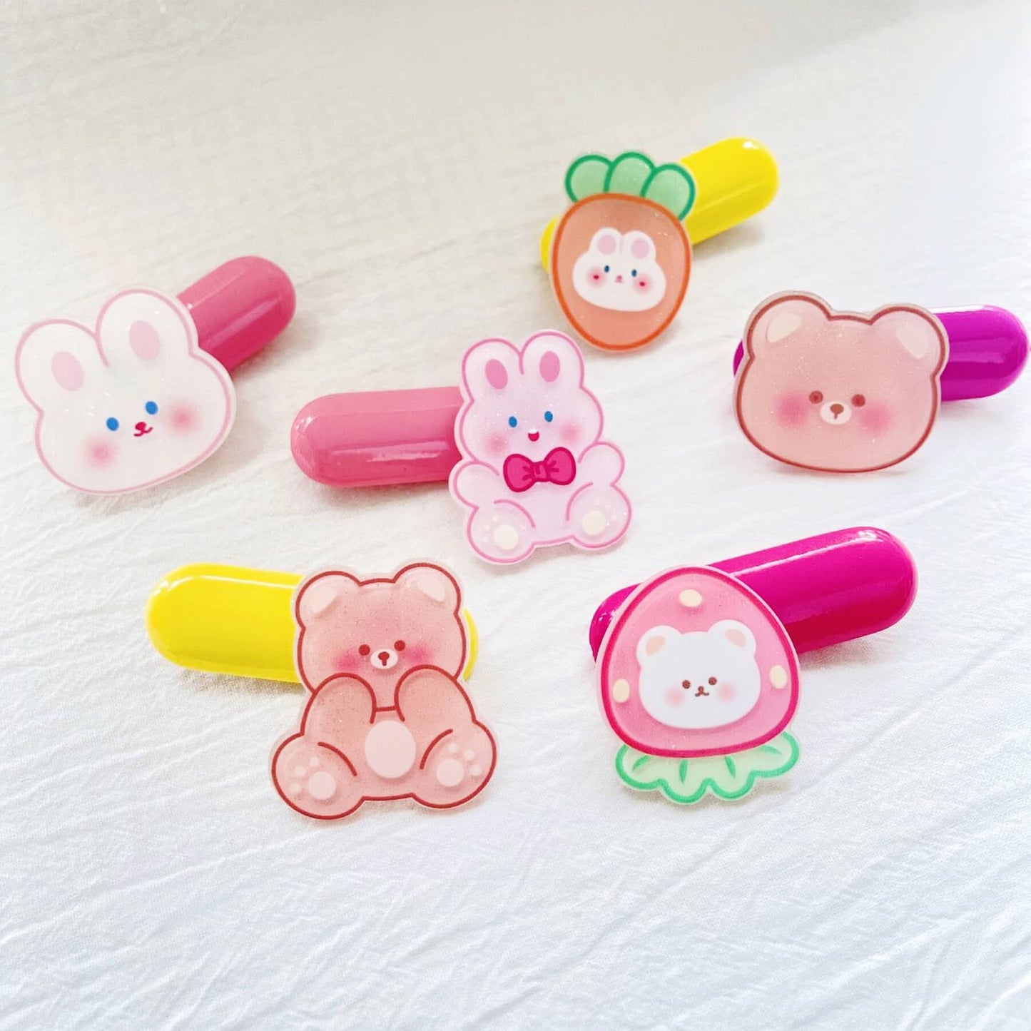 [ROTATING] 6 Pack Cute Bears and Bunny SPINNING Hair Clips - Belle Rose Nails