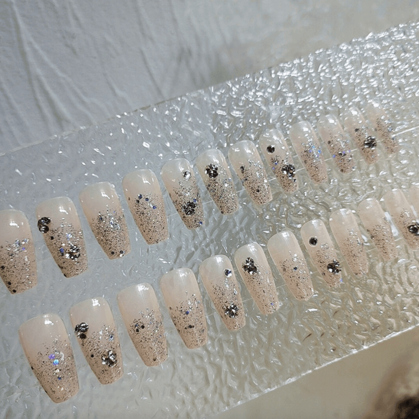 Shining Glitter with Diamonds Medium Length Coffin Press On Nails - Belle Rose Nails