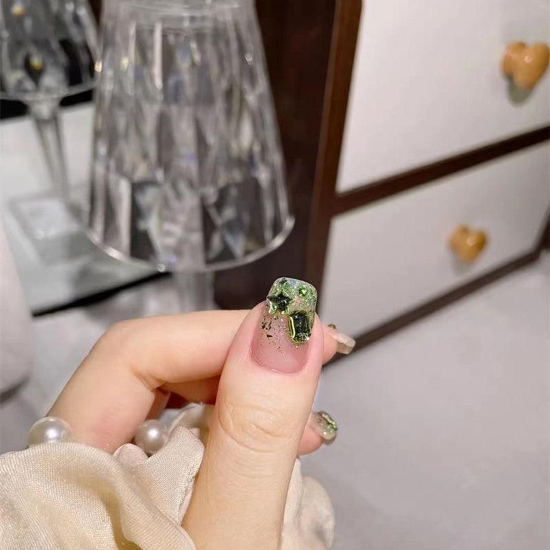 Sparkly Key Lime Soda Green Lemon Medium Length Press On Nails - Belle Rose Nails