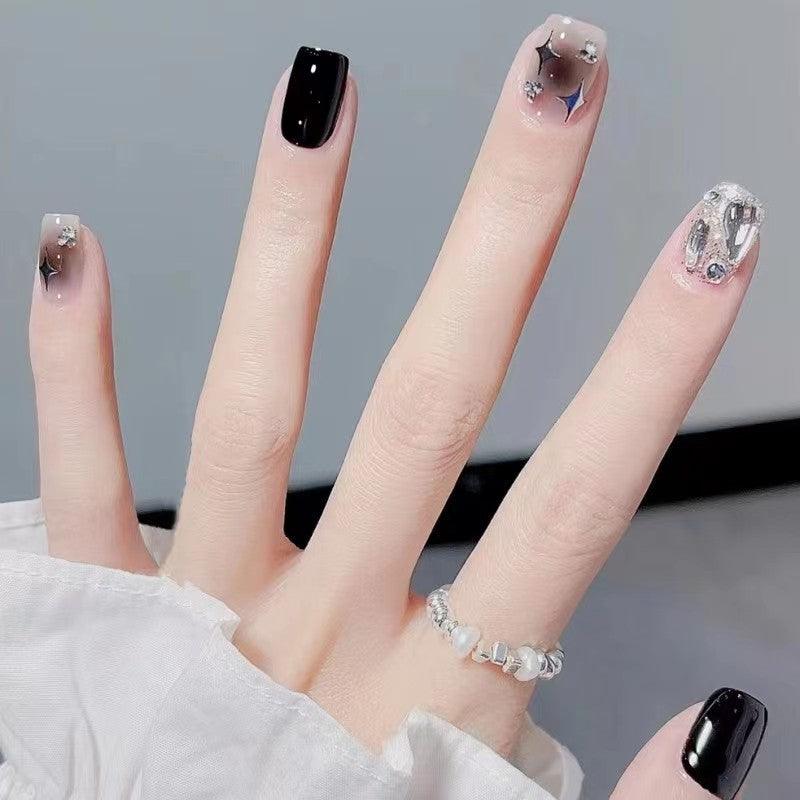 Starry Night Black with Shining Stars Short Press-On Nails - Belle Rose Nails