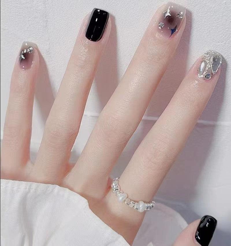 Starry Night Black with Shining Stars Short Press-On Nails - Belle Rose Nails