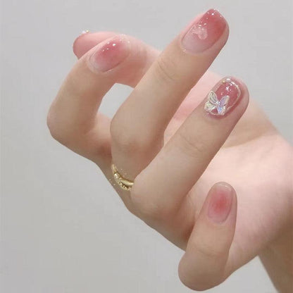 Sweet Pink Blush with Heart and Butterfly Short Press On Nails - Belle Rose Nails