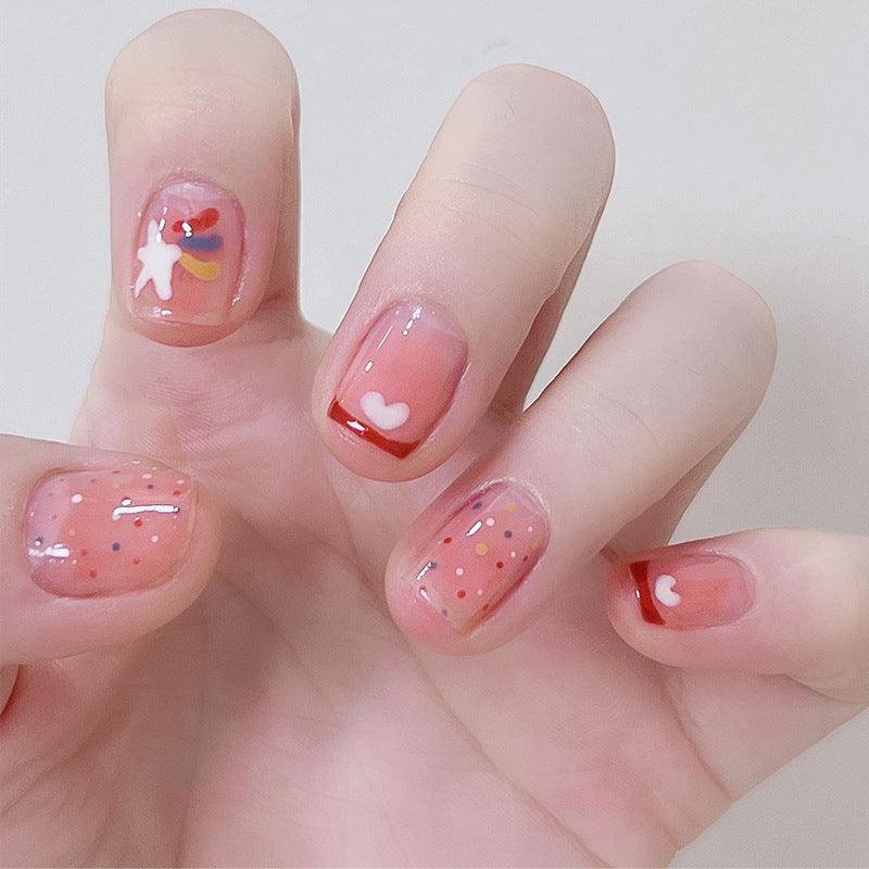 Sweet Rainbow Dots and Shooting Stars Short Press On Nails - Belle Rose Nails